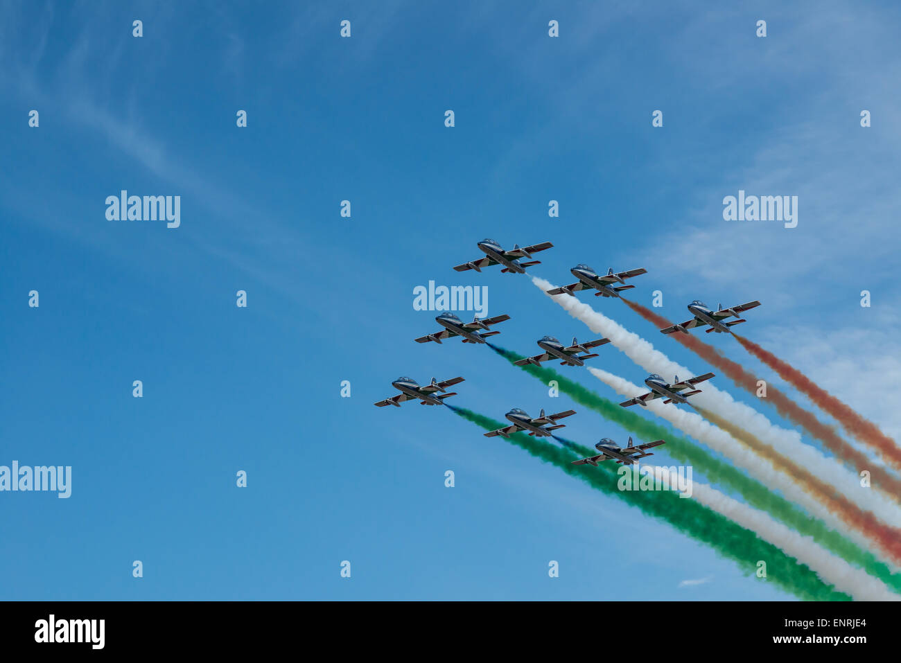 The Frecce Tricolori (literally 'Tricolour Arrows'),  is the aerobatic demonstration team of the Italian Aeronautica Militare Stock Photo