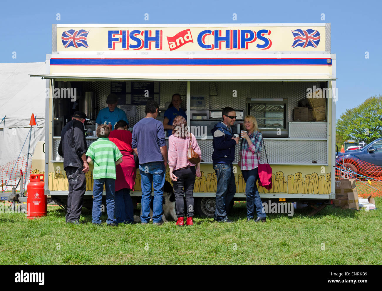 a takeaway fish and chips stall at a country fair in cornwall, uk Stock Photo