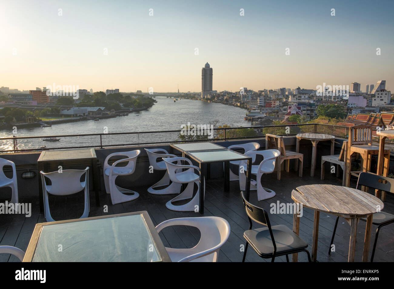 View from the rooftop restaurant of the River View Guest House in Bangkok, Thailand Stock Photo
