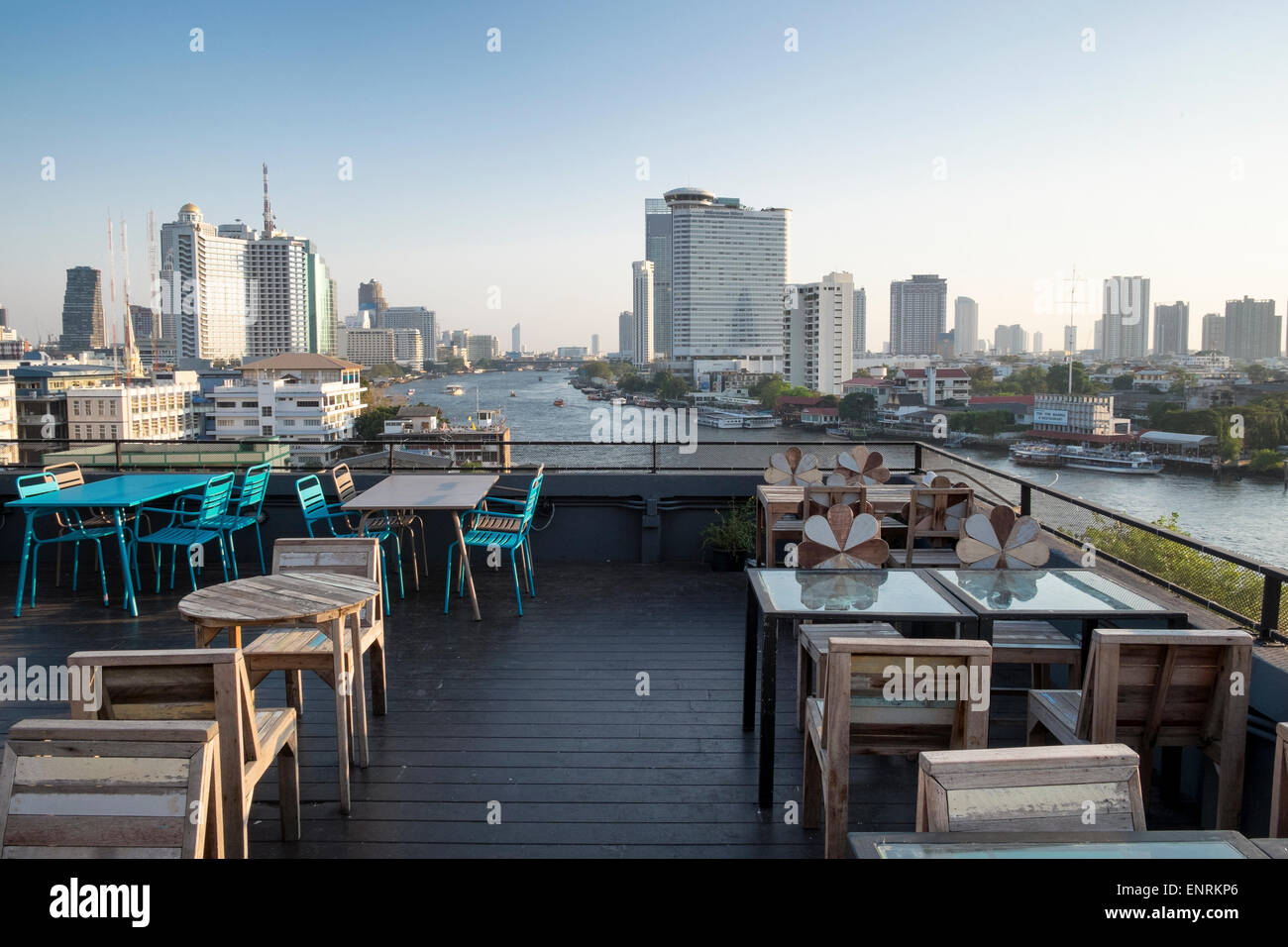 Rooftop bar and restaurant of the River View Guest House in Bangkok, Thailand Stock Photo