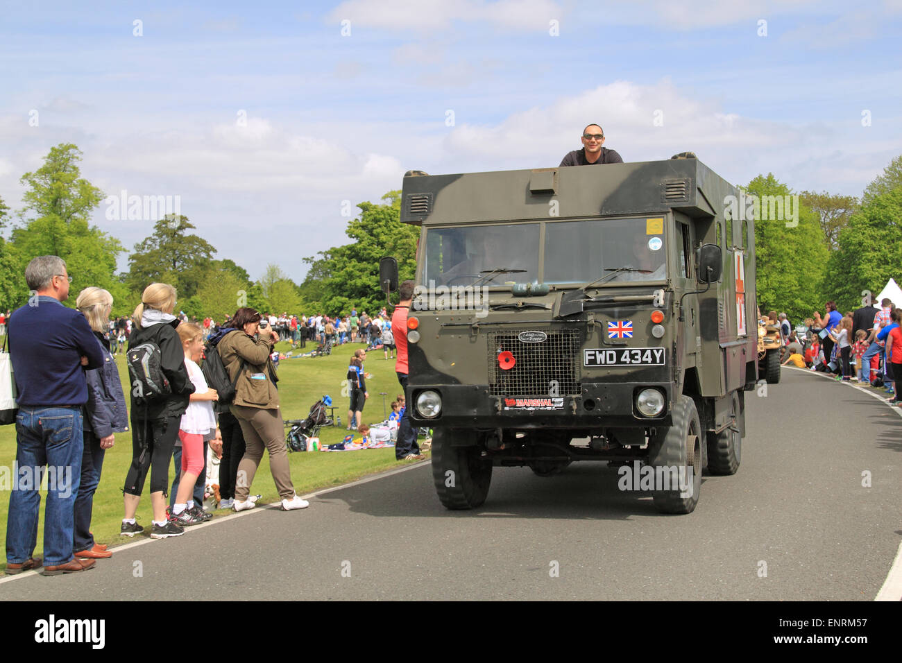 British Army Land Rover 101 Forward Control Ambulance (1983). Chestnut Sunday, 10th May 2015. Bushy Park, Hampton Court, London Borough of Richmond, England, Great Britain, United Kingdom, UK, Europe. Vintage and classic vehicle parade and displays with fairground attractions and military reenactments. Credit:  Ian Bottle / Alamy Live News Stock Photo