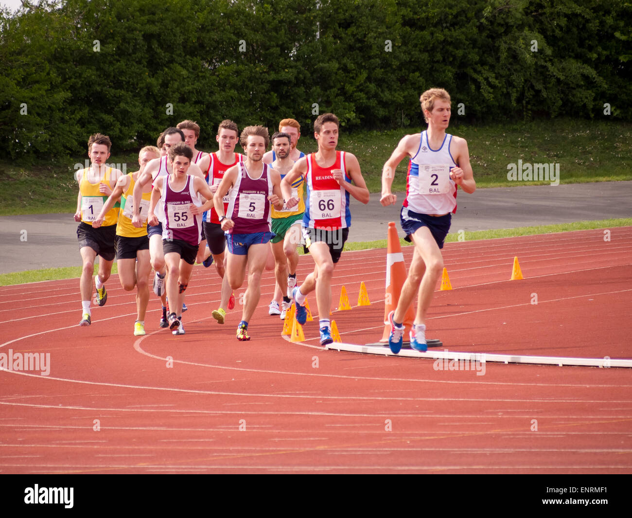 Alexander Teuten of the  City of Portsmouth Athletics club leads the pack during a 1500M race Stock Photo