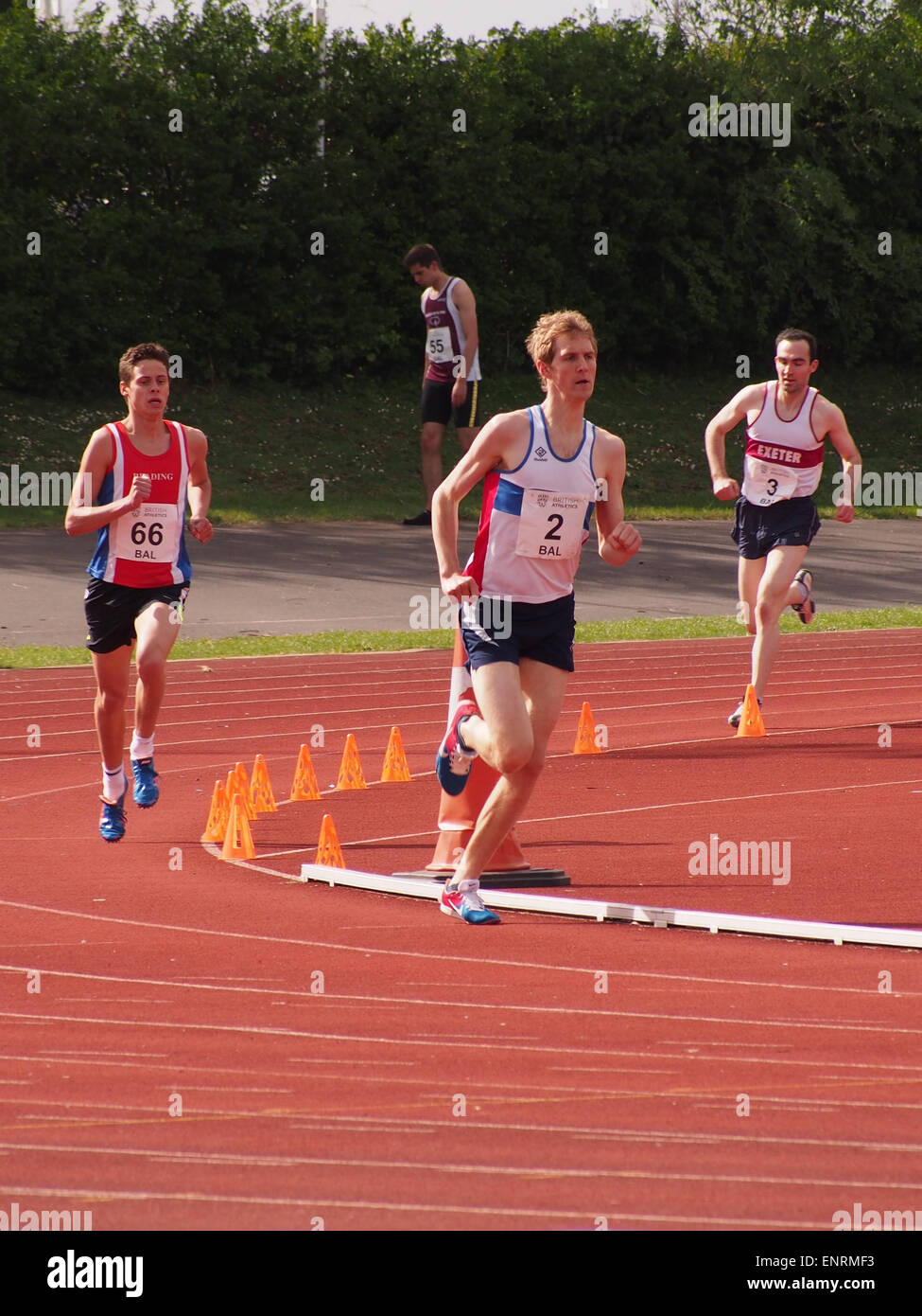 Alexander Tueten leads the mens 1500m race during a British Athletics League competition in Portsmouth, May 2015 Stock Photo
