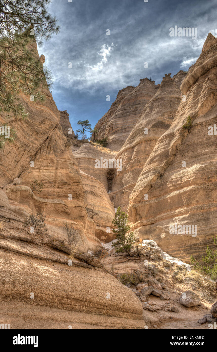 A side canyon of the slot canyon in the Kasha-Katuwe Tent Rocks National Monument near Pueblo de Cochiti, New Mexico. Stock Photo