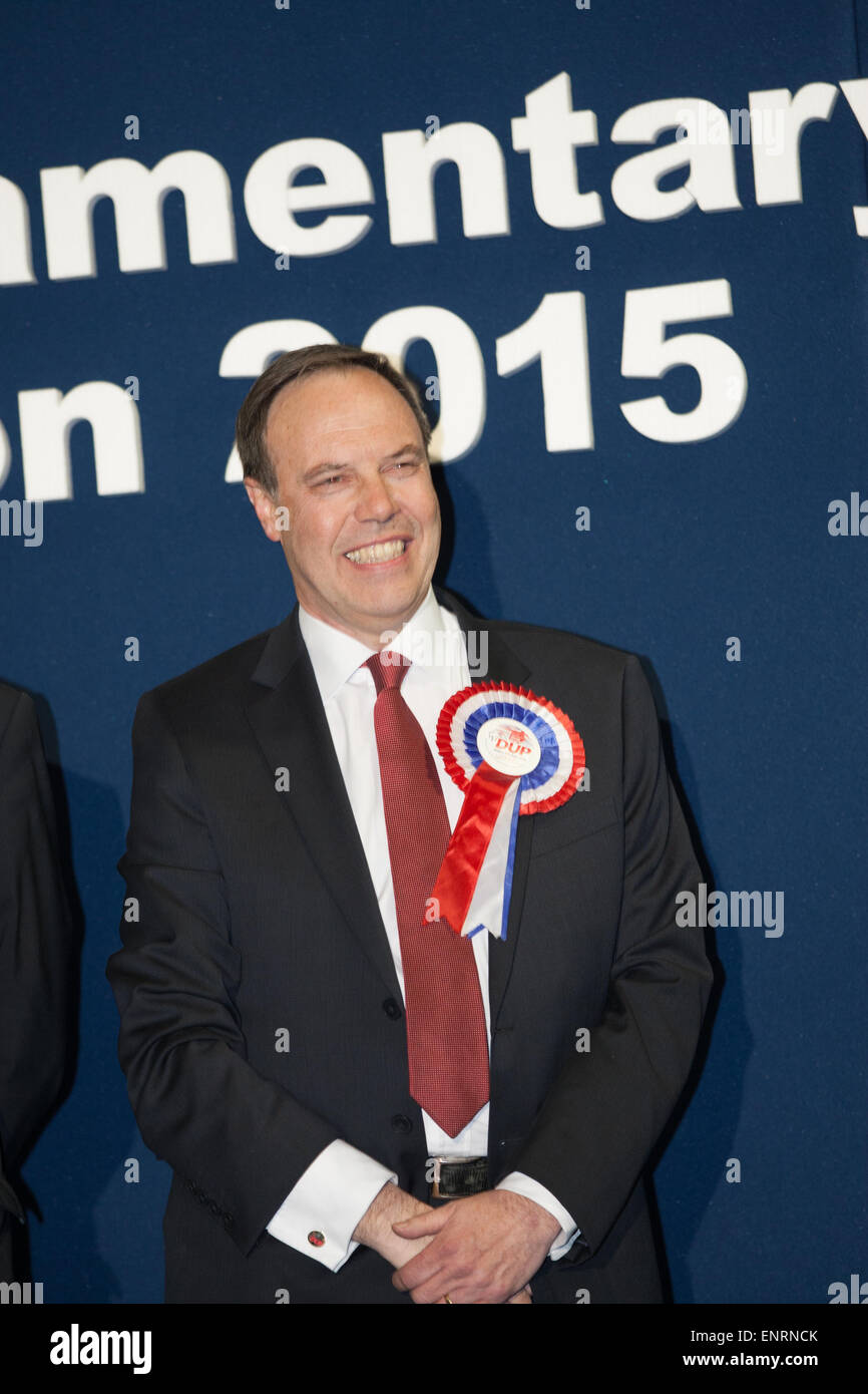 Belfast UK. 7th May 2015 General Election:  DUP Nigel Dodds prior to his acceptance speech after winning the seat of Belfast Nor Stock Photo