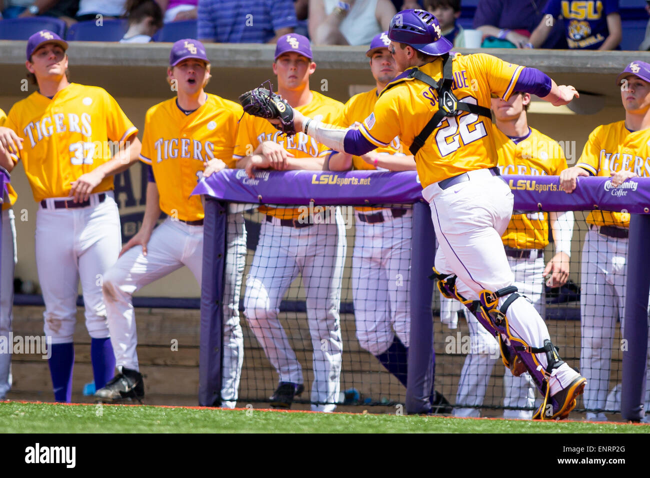 Innings. 10th May, 2015. LSU Tigers catcher Kade Scivicque (22) during ...