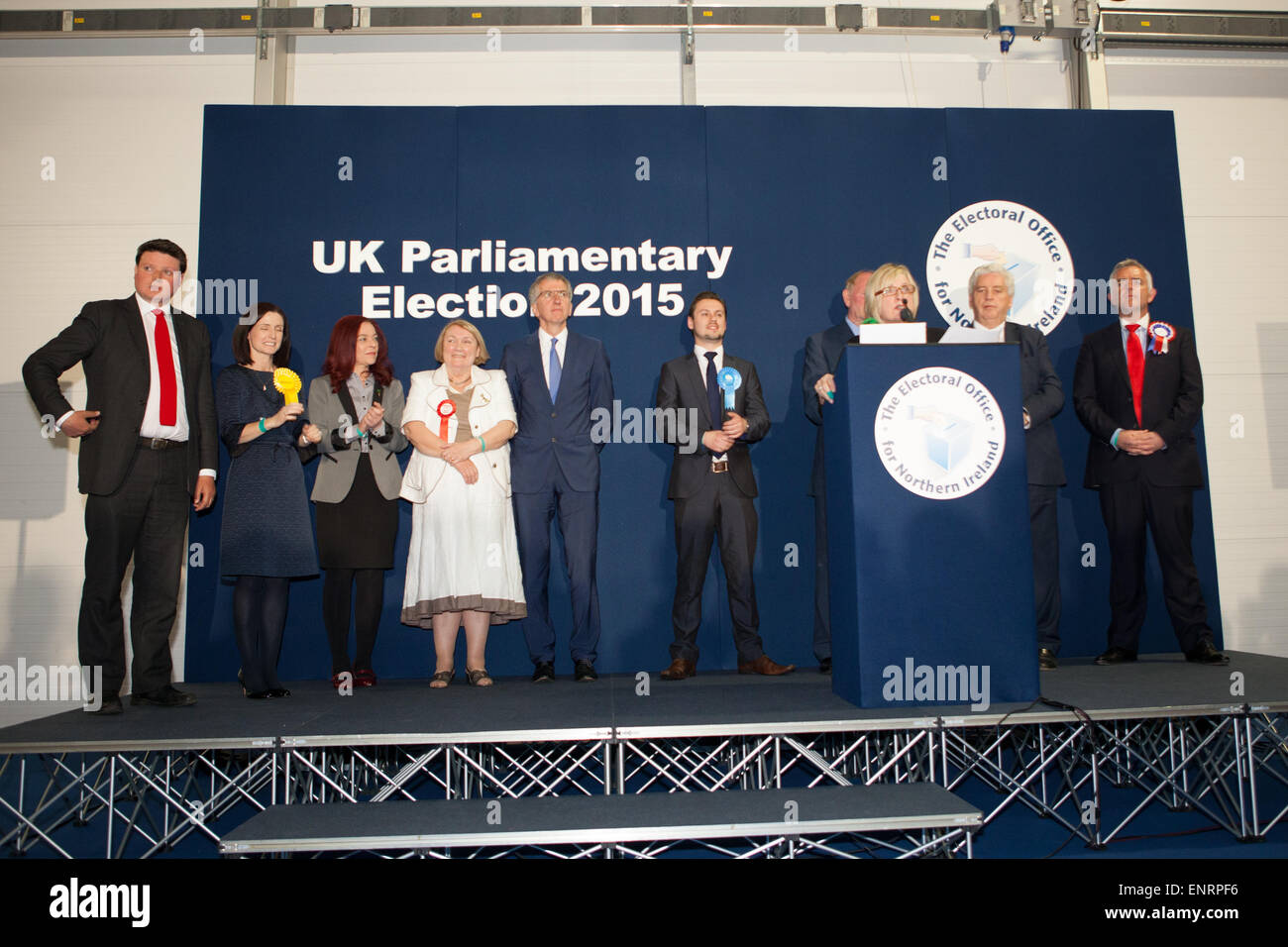 Belfast UK. 7th May 2015 General Election: results are read out with all the candidates for the Seat of Belfast South. Stock Photo