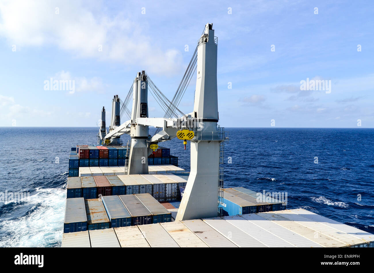 Containers in the open sea container ship sailing in the Atlantic
