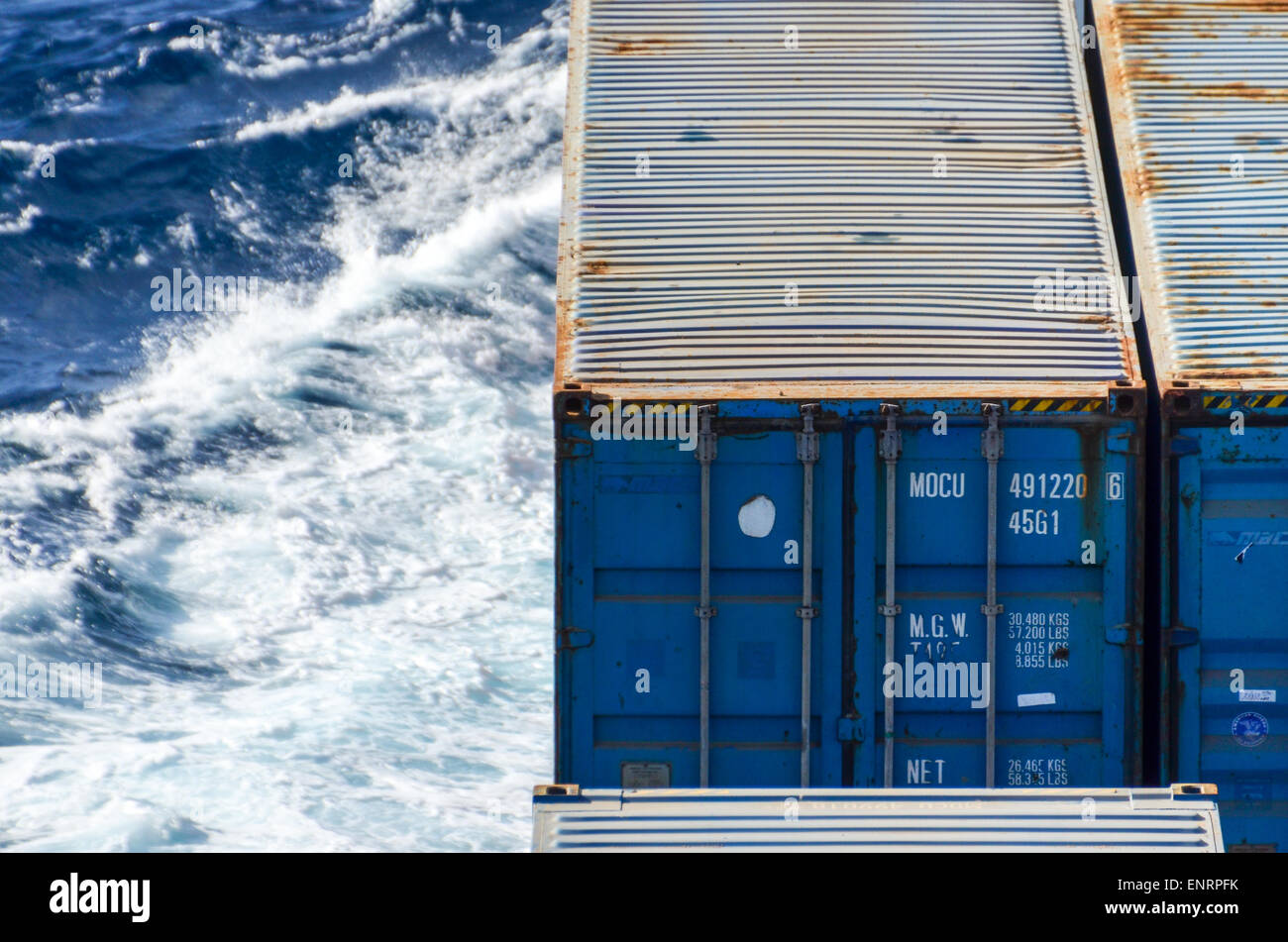 Containers in the open sea container ship sailing in the Atlantic