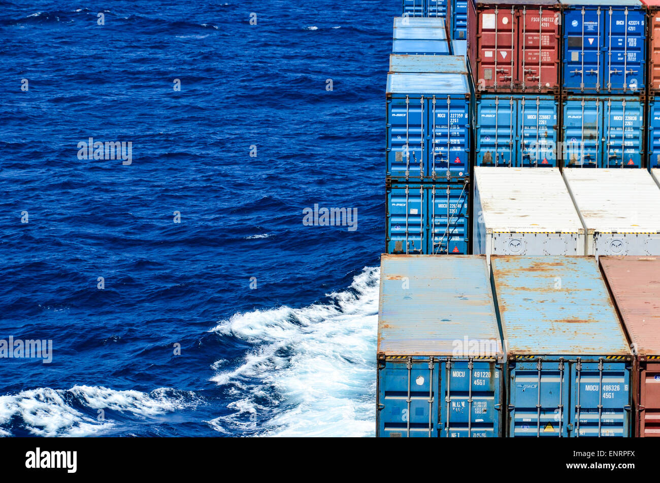 Containers in the open sea container ship sailing in the Atlantic