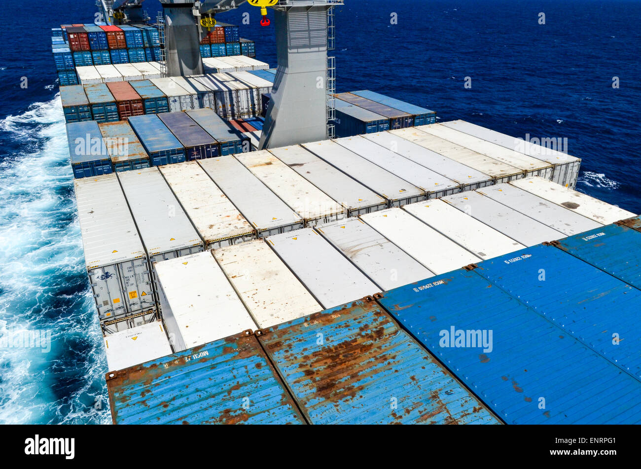 Containers in the open sea container ship sailing in the Atlantic