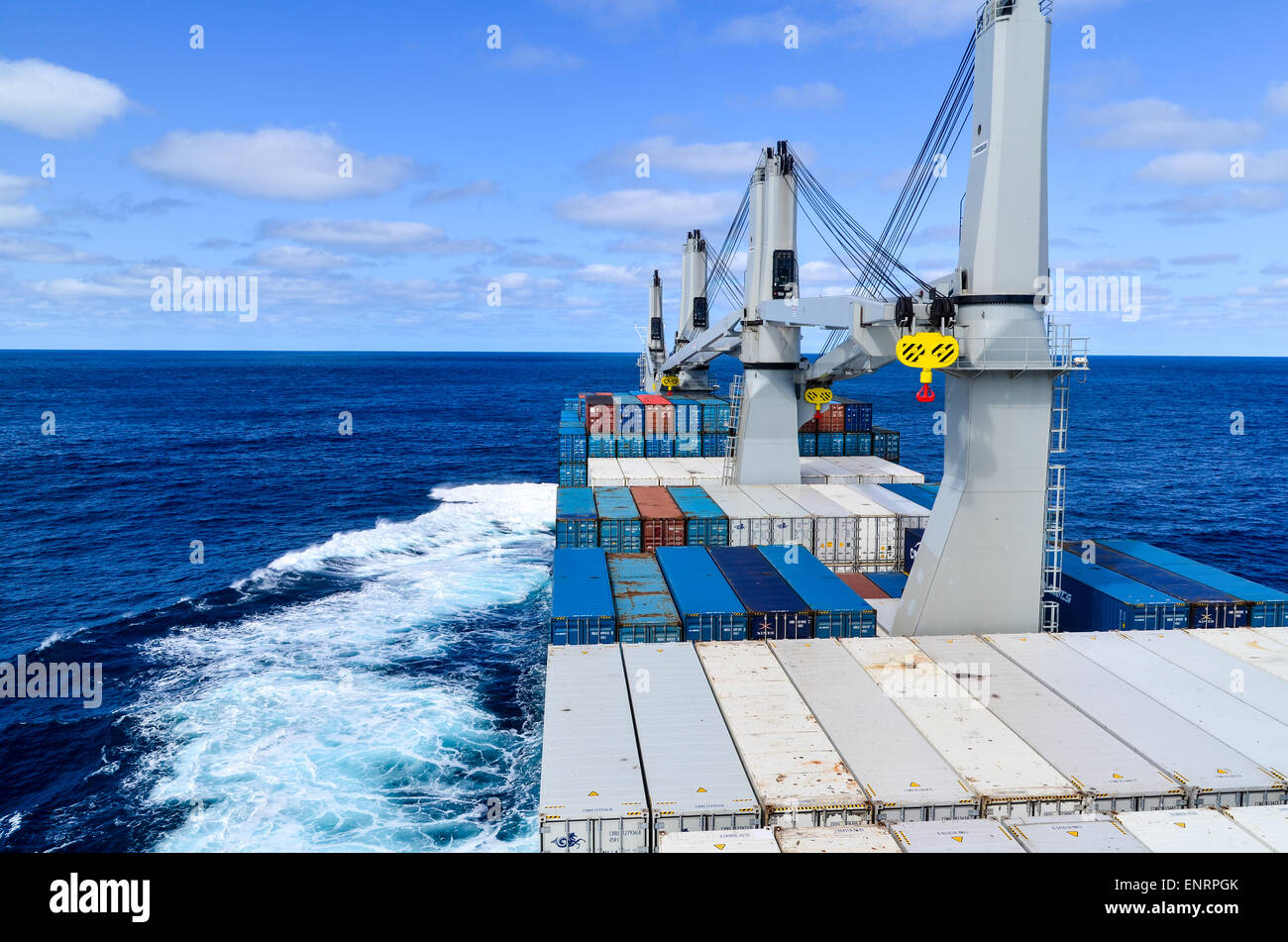 Containers in the open sea container ship sailing in the Atlantic