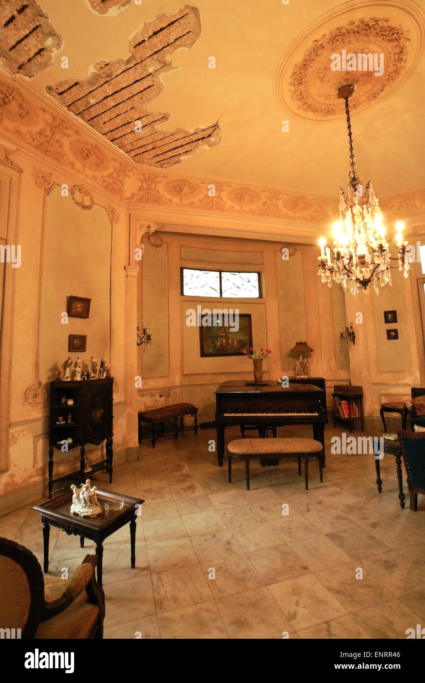 Music salon of old mansion in Vedado neighborhood, Havana, Cuba Stock Photo