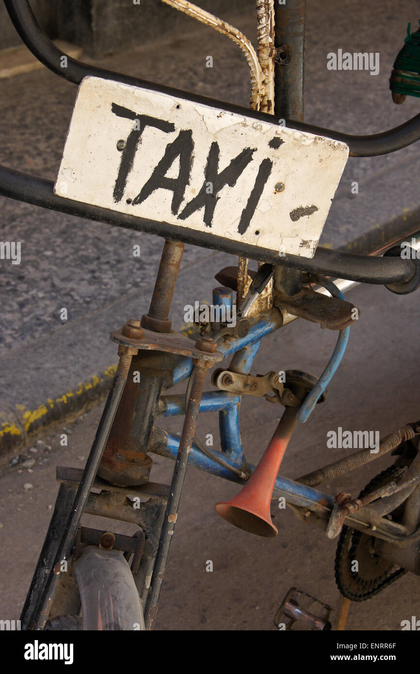 Detail of decrepit bicycle taxi, Havana, Cuba Stock Photo