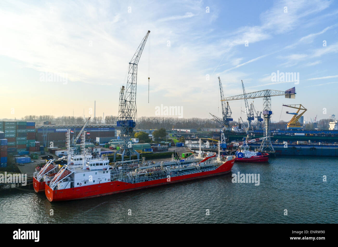 Aerial view of the dry docks and terminal of Eemhaven, Rotterdam, Netherlands Stock Photo