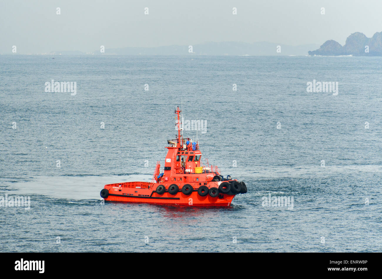 Tug boat in the Ria de Vigo, Spain Stock Photo