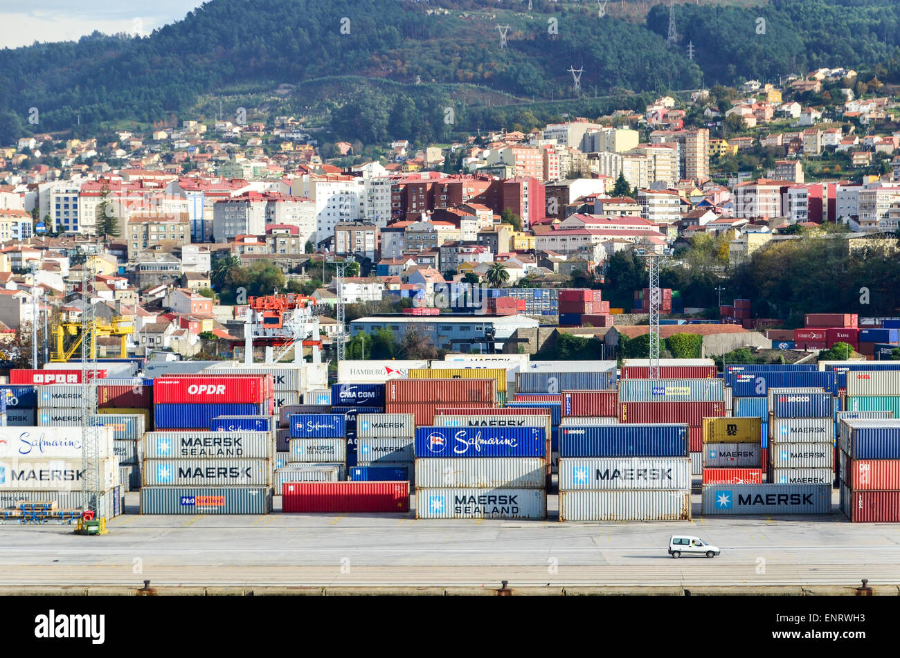 Container terminal of the port of Vigo, Spain Stock Photo