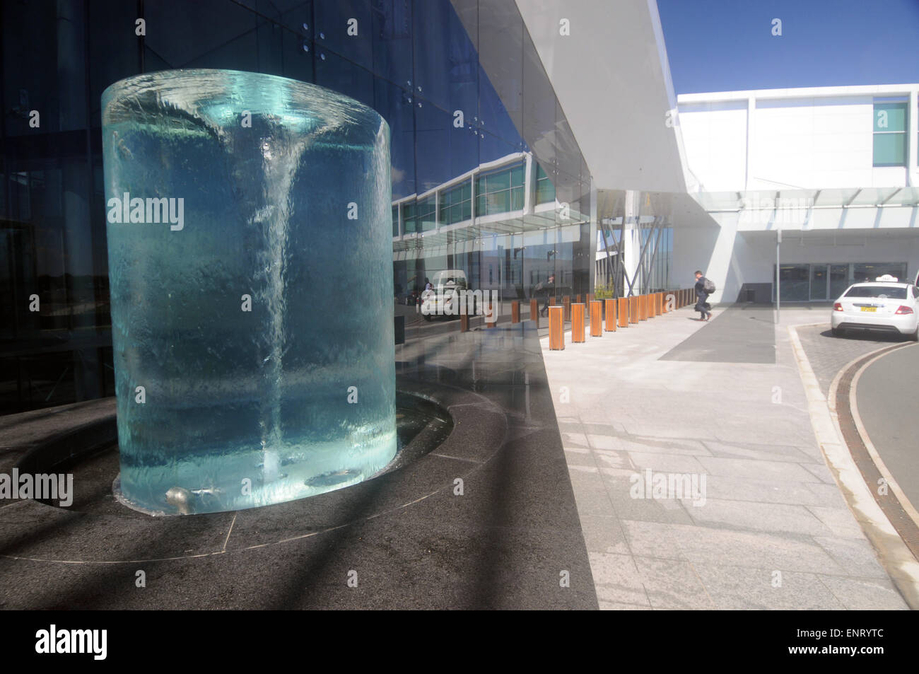 Water sculpture at entrance to departure terminal at Canberra airport, ACT, Australia. No MR or PR Stock Photo