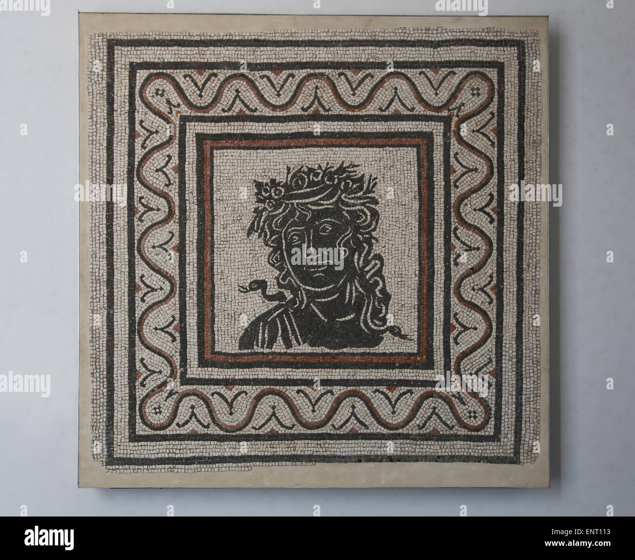 Italy. Rome. Geometric mosaic with bust of the season in the middle pane. 3rd century AD. National Roman Museum. P. Massimo. Stock Photo