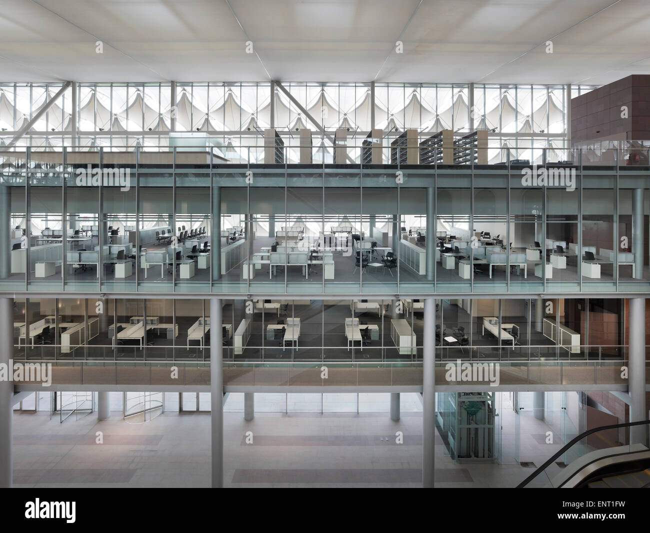 Overview of internal spaces. King Fahad National Library, Riyadh, Saudi Arabia. Architect: Gerber Architekten, 2013. Stock Photo