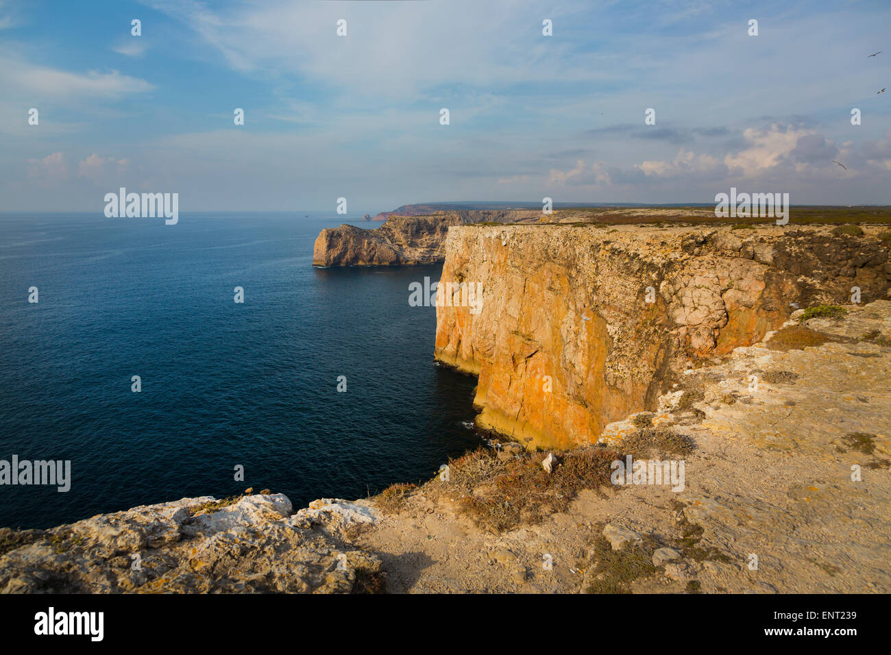 Most south-western point of Europe, view from Cabo de Sao Vicente towards the west coast, near Sagres, Algarve, Portugal Stock Photo
