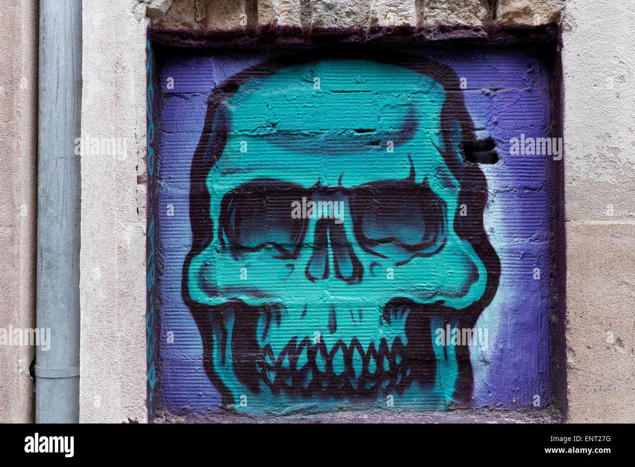 Skull, mural, street art, Palma de Majorca, Majorca, Balearic Islands, Spain Stock Photo