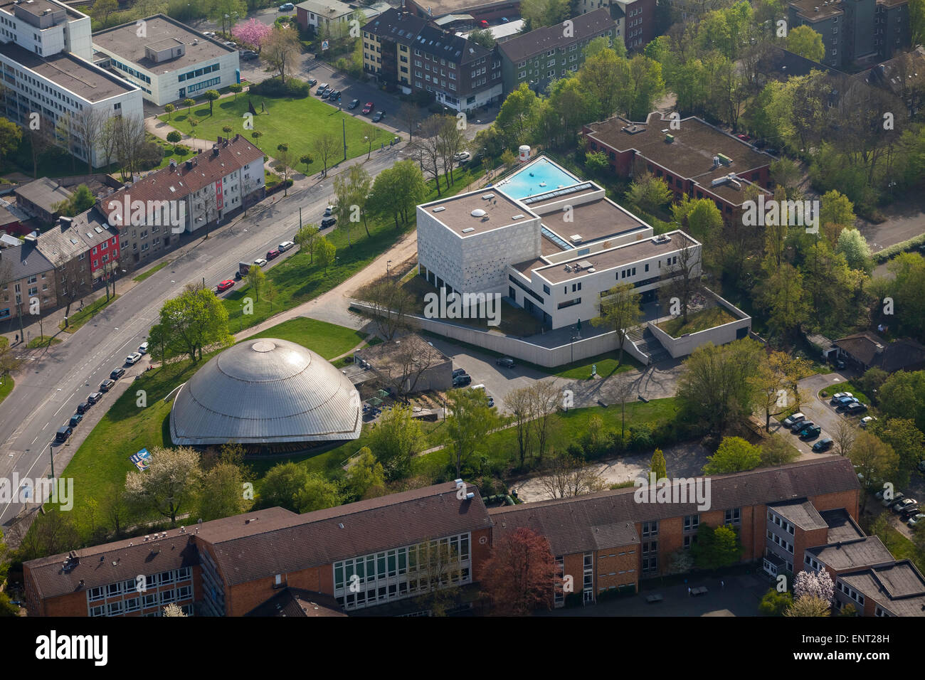 Synagogue with extension next to the Planetarium Bochum, Bochum, Ruhr district, North Rhine-Westphalia, Germany Stock Photo