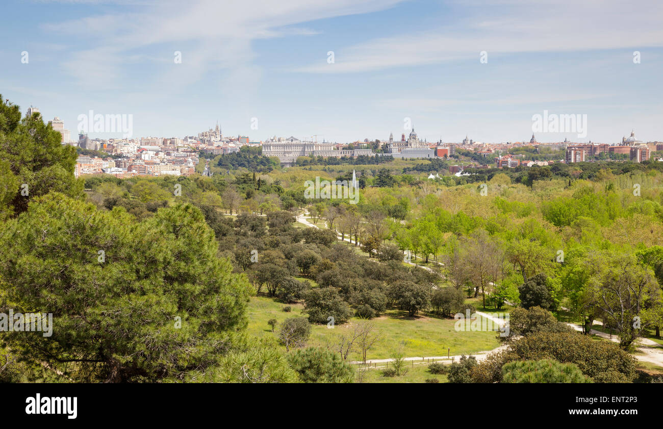 view from the Casa de Campo Park over Madrid city, Spain Stock Photo