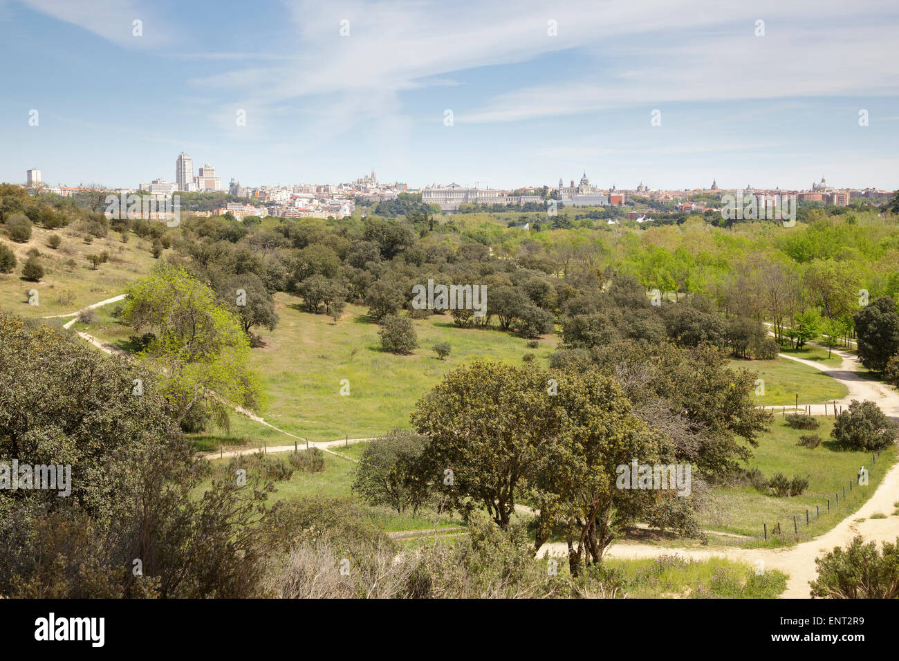 View from the casa de campo park over madrid city, spain stock photo ... Casa del campo