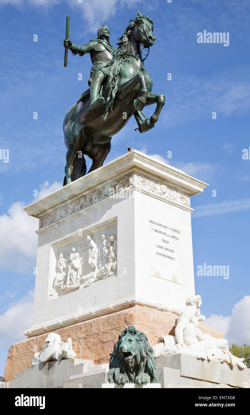 Statue of Felipe IV in Plaza de Oriente, Madrid, Spain Stock Photo
