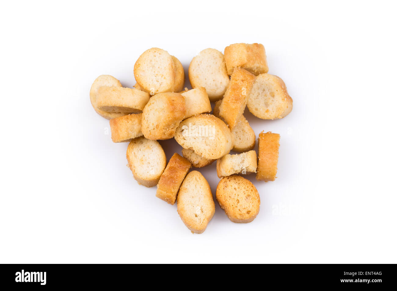 White bread croutons with salt on a white background Stock Photo Alamy