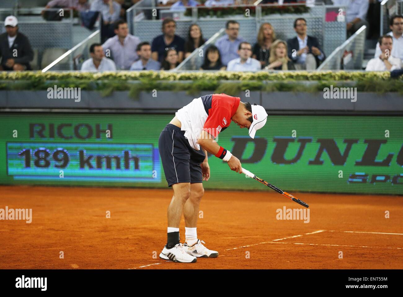 Madrid, Spain, May 9, 2015. 9th May, 2015. Kei Nishikori (JPN) Tennis : Kei Nishikori of Japan dejected lossing singls semi finals match against Andy Murray of England on the ATP World Tour Masters 1000 Mutua Madrid Open tennis tournament at the Caja Magica in Madrid, Spain, May 9, 2015 . Credit:  Aflo Co. Ltd./Alamy Live News Stock Photo