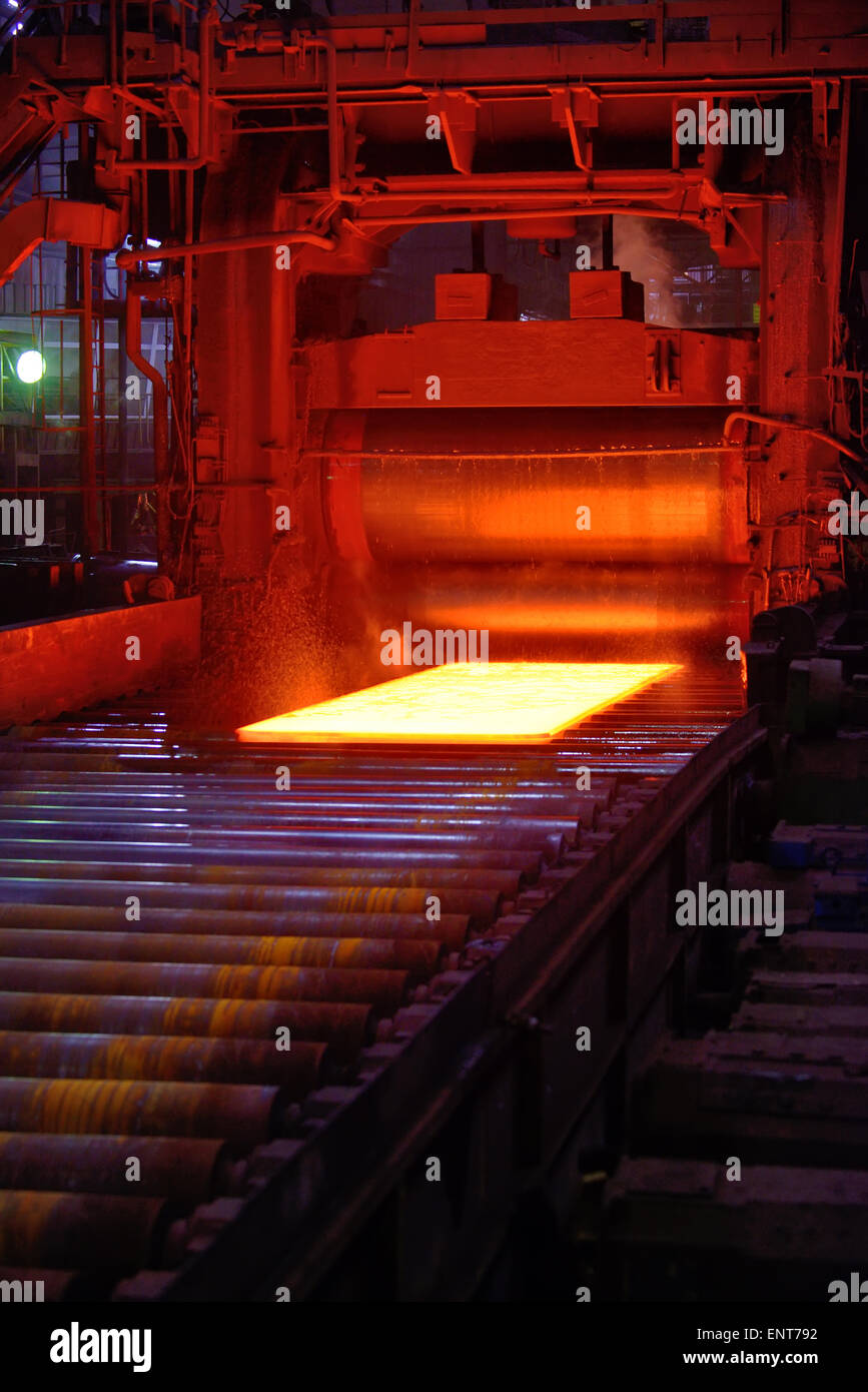 hot steel on conveyor Stock Photo