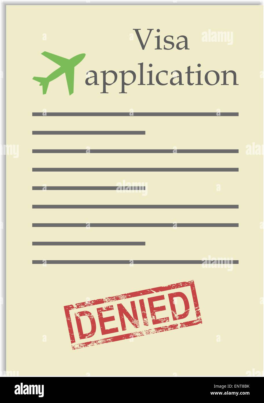 Visa application  with denied stamp Stock Vector
