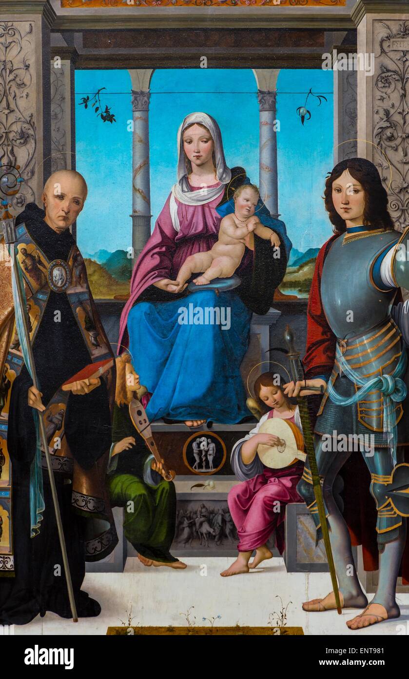 Virgin and Child surrounded by Saint Benedict and Saint Quentin 26/09/2013 - Antiquity Collection Stock Photo