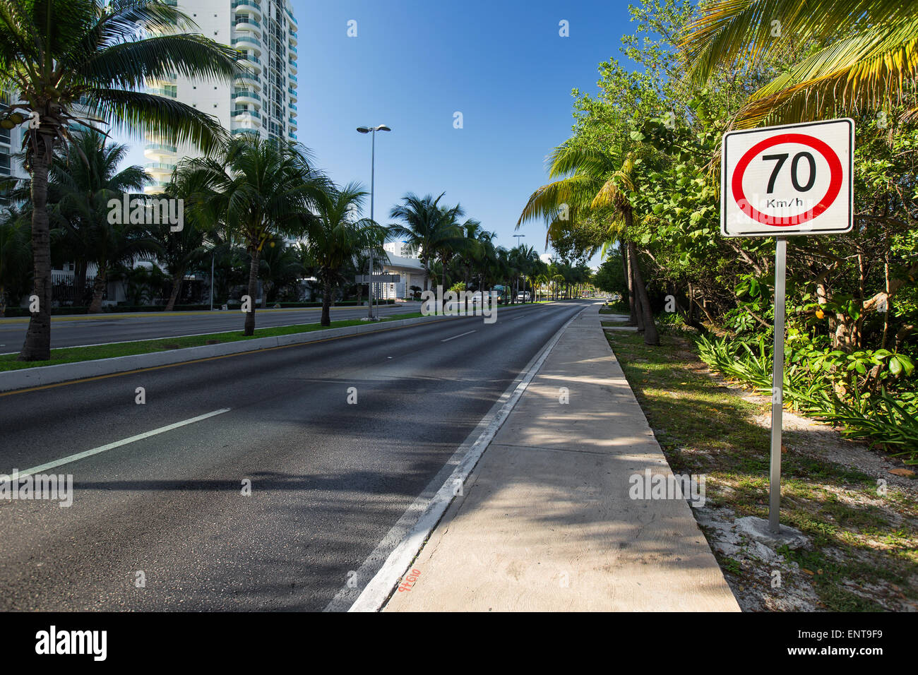 Seventy kilometers per hour speed limit on caribbean street road Stock Photo