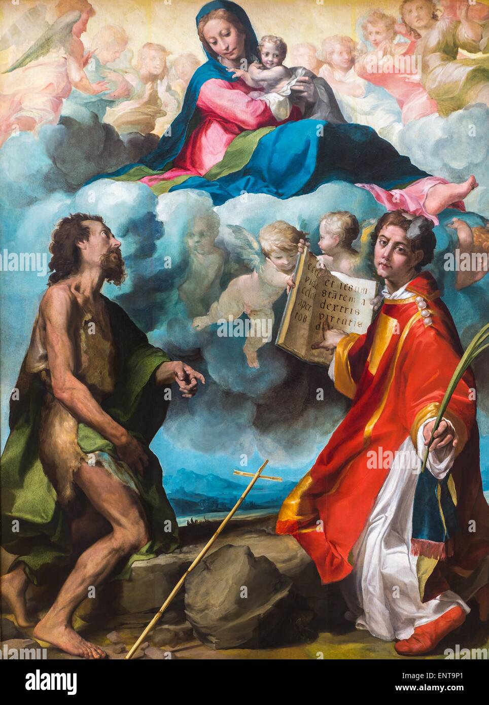 The glorious Virgin between Saint John the Baptist and Saint Stephen 26/09/2013 - 16th century Collection Stock Photo