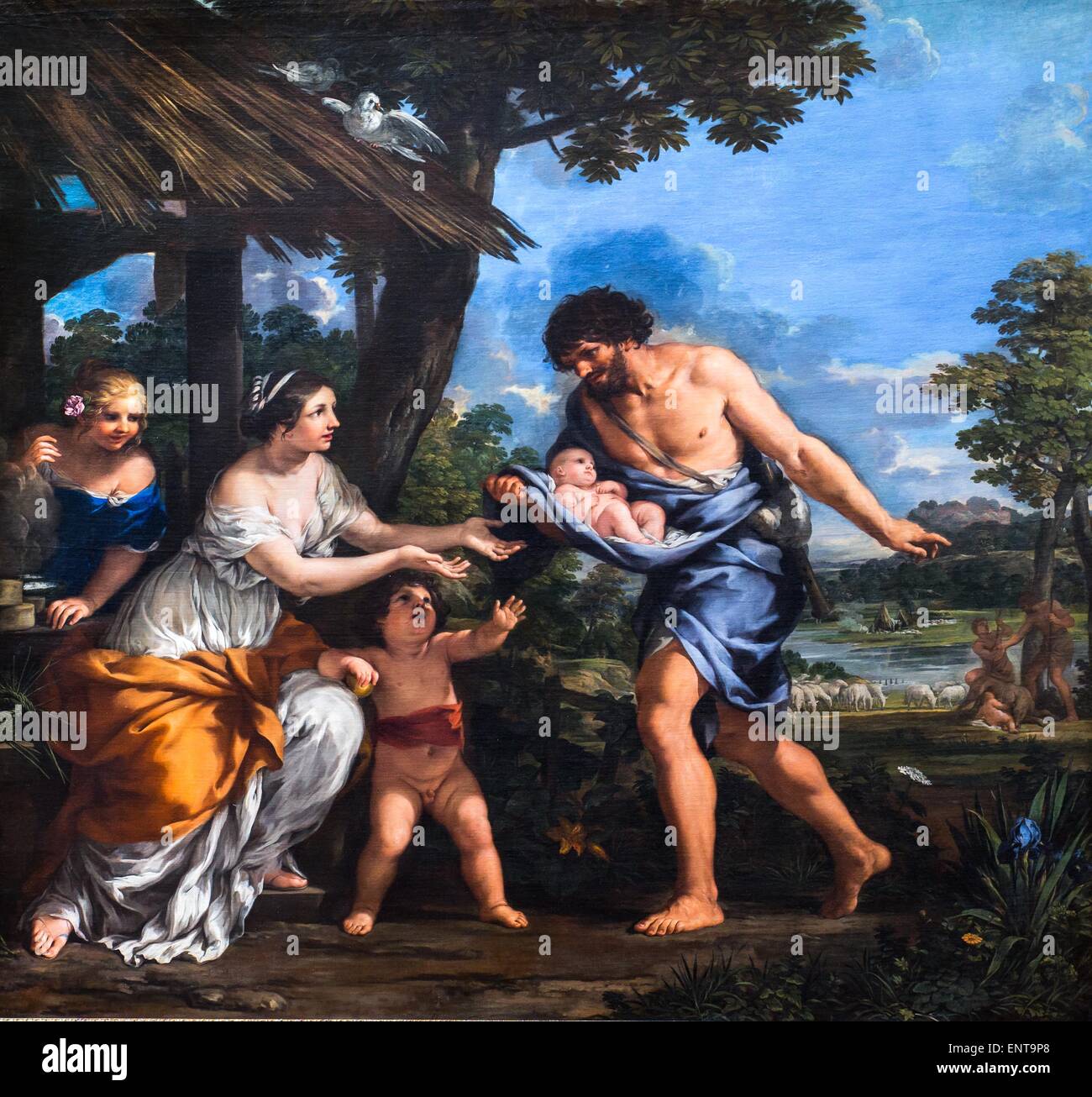 Romulus and Remus picked up by Faustulus Oil on canvas 26/09/2013 - 17th century Collection Stock Photo