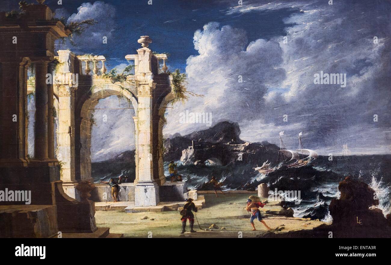 Ruins by the sea, storm effect Oil on canvas 23/08/2013 - 18th century Collection Stock Photo