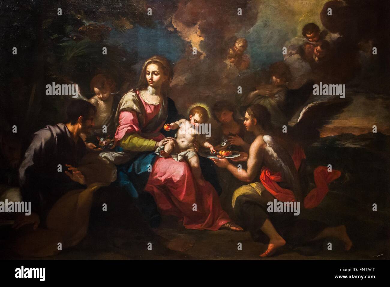 The Holy Family served by the angels during the flight into Egypt 25/10/2013 - 17th century Collection Stock Photo
