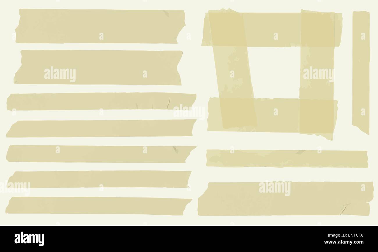 Set of horizontal and different size sticky tape,adhesive pieces and frame on light background