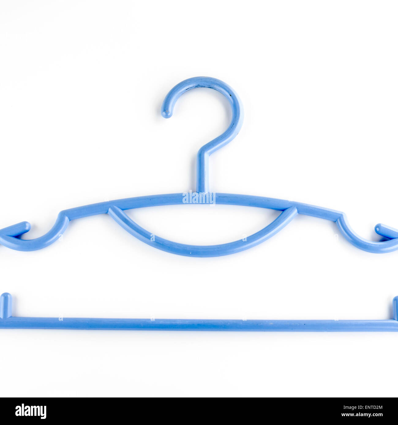 blue plastic clothes hanger on a white background Stock Photo