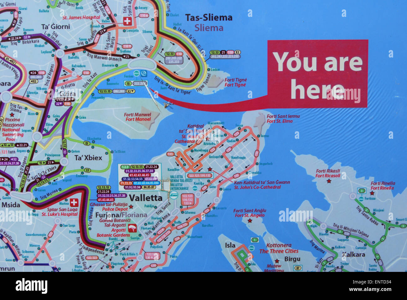 bus plan of Valletta harbour area of Malta Stock Photo - Alamy