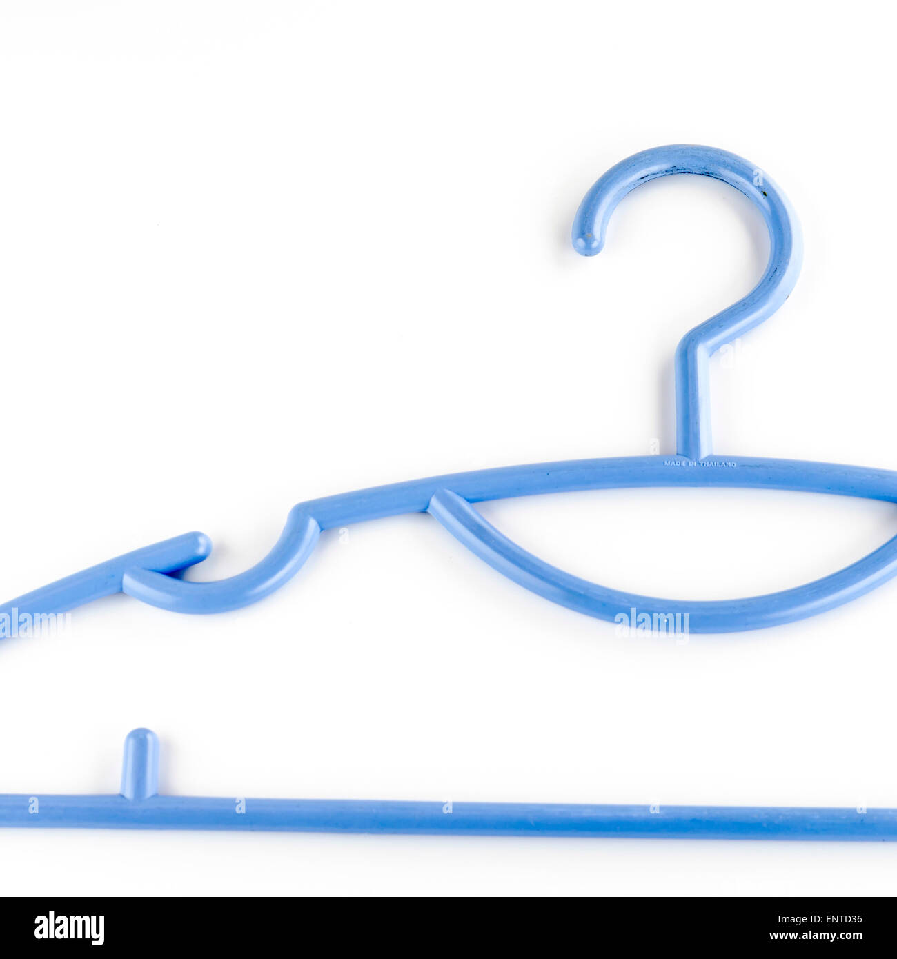 blue plastic clothes hanger on a white background Stock Photo