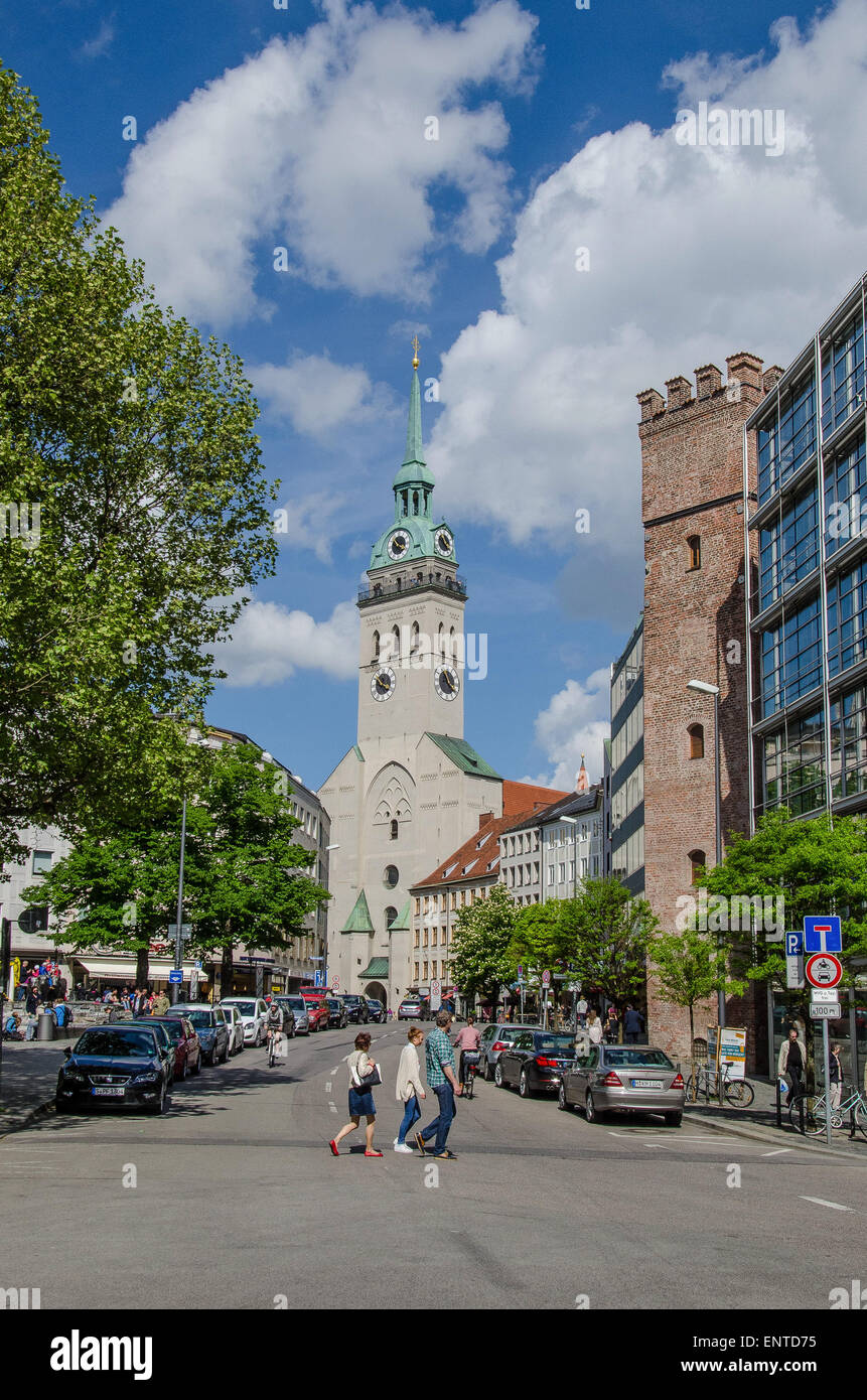 The “Church of St. Peter” is the oldest parish church in Munich, and is known by the locals as “Old Peter”. Stock Photo