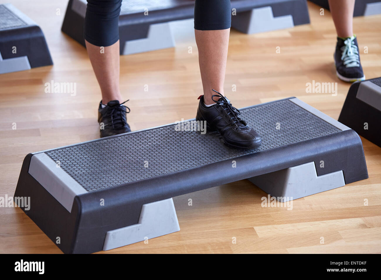 Close up of women exercising with steppers in gym Stock Photo by  ©Syda_Productions 69929797