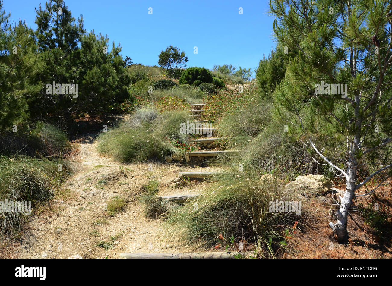 climbing Marfa Ridge, North Malta, Mediterranean Stock Photo