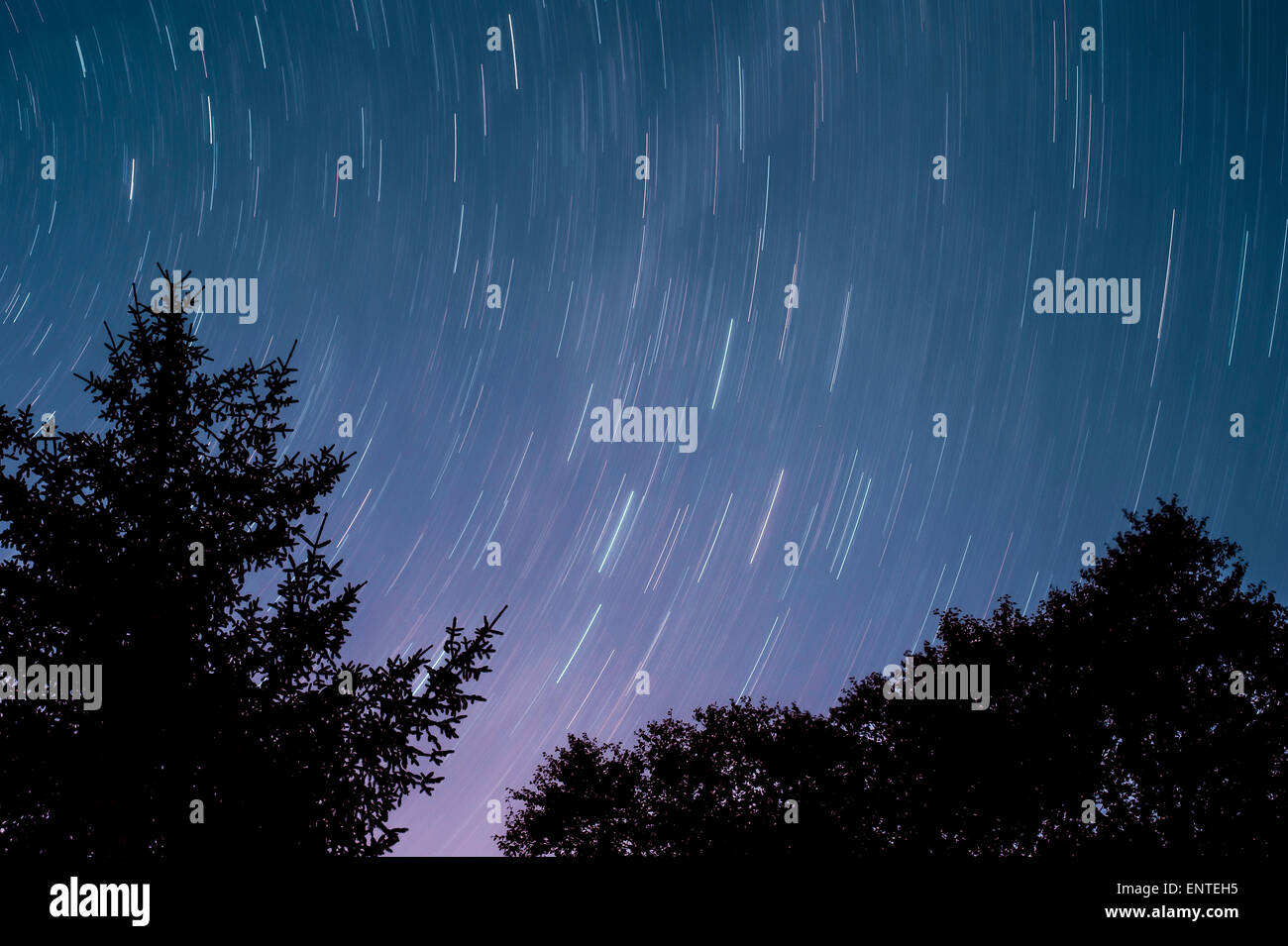 Star trail of stars in the starry night sky, UK Stock Photo