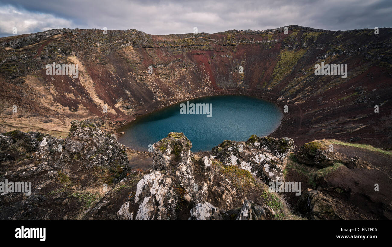 Kerith or Kerid volcano and volcanic crater, Iceland Stock Photo