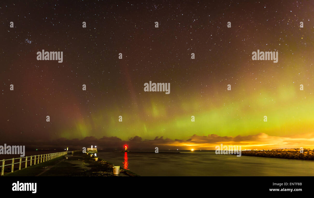 Aurora Borealis or Northern Lights in the night sky over Ayr, Ayrshire, Scotland, UK Stock Photo